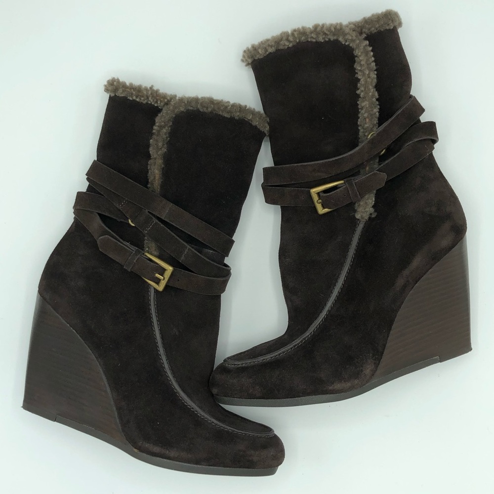 Joan & David Daflorita Suede Wedge Boots Dk Brown